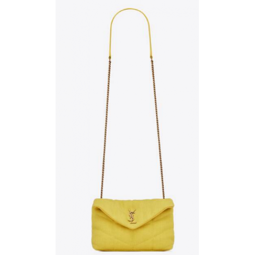 SAINT LAURENT PÚFI JÁTÉKTÁSKA VÁSZONBÓL ÉS SIMA BŐRBŐL 620333 JAUNE CITRON