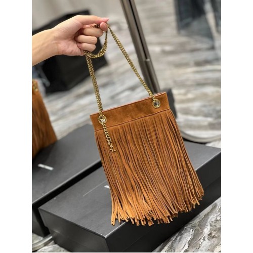 SAINT LAURENT KIS LÁNCOS TÁSKA VILÁGOS SZŐR BŐRBŐL ROFÓKKAL 683378 barna