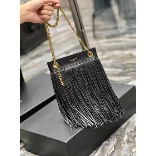 SAINT LAURENT KIS LÁNCOS TÁSKA SIMA BŐRBŐL ROFÓKKAL 683378 FEKETE