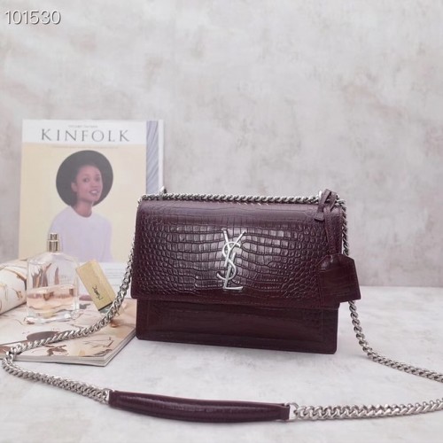 SAINT LAURENT Sunset krokodilmintás bőr válltáska 442906 Bordó