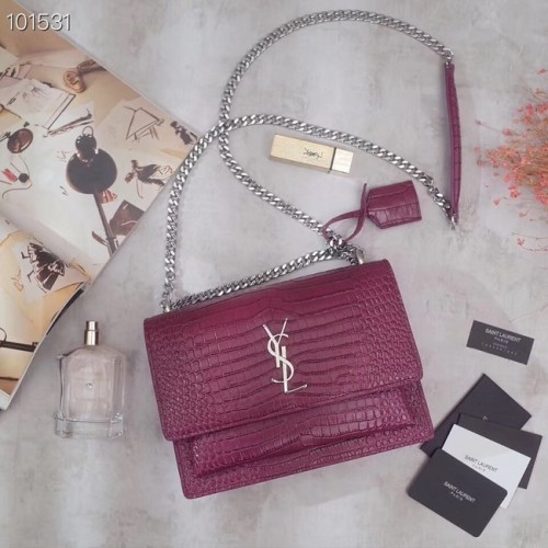 SAINT LAURENT Sunset krokodilbőr válltáska 442906 rózsaszín