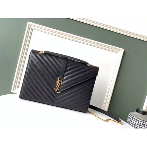 SAINT LAURENT bőr válltáska 392745 fekete és arany árnyalatú fém alkatrészek