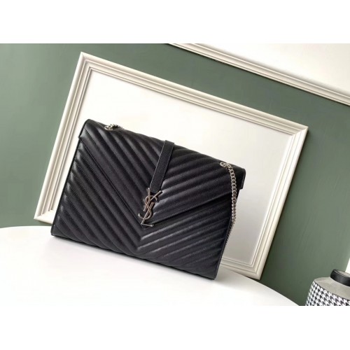 SAINT LAURENT bőr válltáska 392745 fekete és ezüst árnyalatú fémrészekkel