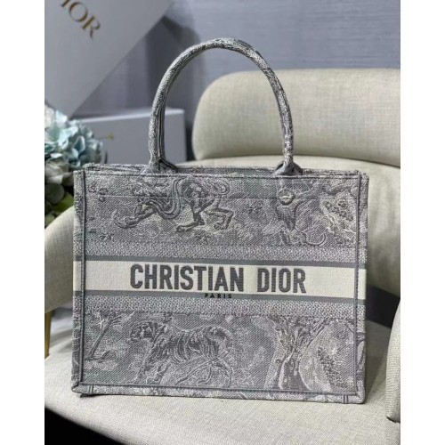 SMALL DIOR BOOK TOTE szürke Toile de Jouy hátoldali hímzés M1296Z