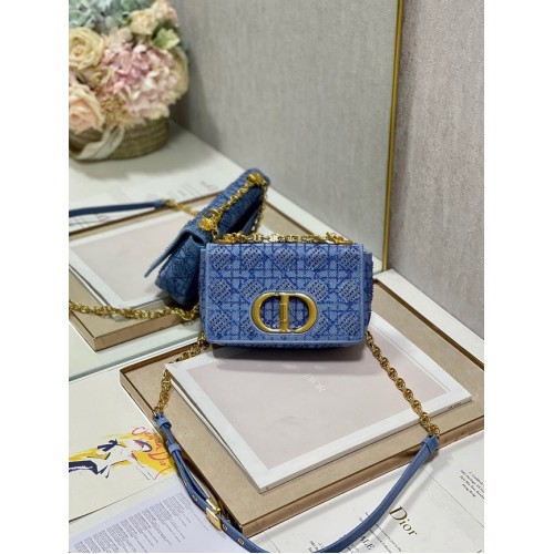KIS DIOR CARO TÁSKA Macrocannage Tweed Hímzés M9241 KÉK