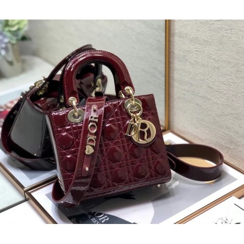 KIS LADY DIOR TÁSKA Bordószínű Lakkbőr M0531 Bordó