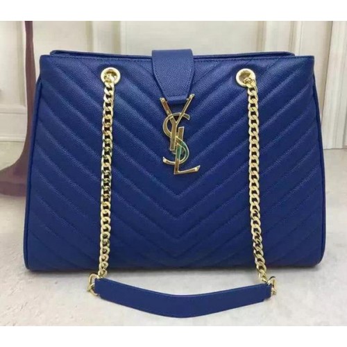 Saint Laurent Large Cabas Cannage mintás bőrtáska Y26584 kék