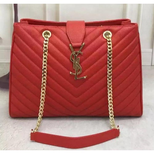 Saint Laurent Large Cabas Cannage mintás bőrtáska Y26584 piros