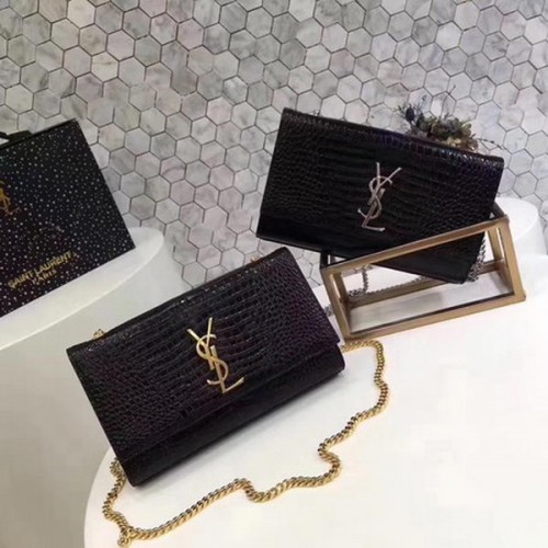 Saint Laurent mini krokodilbőr keresztpántos válltáska Y2811 fekete