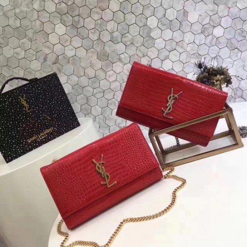 Saint Laurent mini krokodilbőr keresztpántos válltáska Y2811 piros