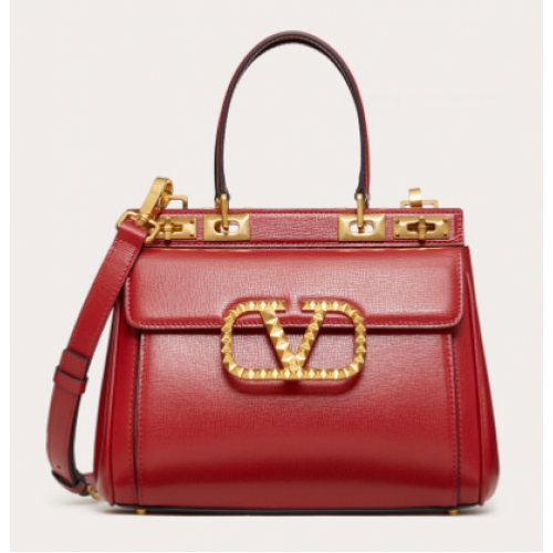 VALENTINO GARAVANI Rockstud Alcove Közepes szemcsés marhabőr 2B0J41 piros