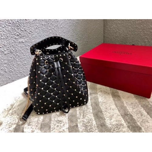 VALENTINO Rockstud bőr vödörtáska 0059L fekete