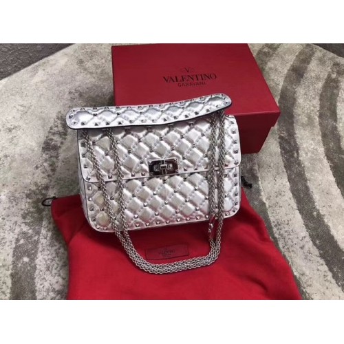 VALENTINO Rockstud közepes bőr válltáska 0123 ezüst