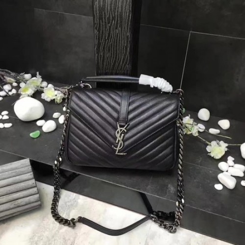 YSL Klasszikus Monogramme Fekete Bőr Zsebtáska Y392737 Ezüst