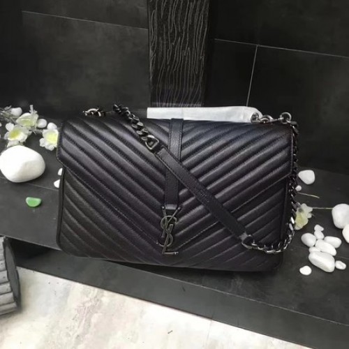 YSL Klasszikus Monogramme Fekete Bőr Zsebtáska Y392738 Ezüst