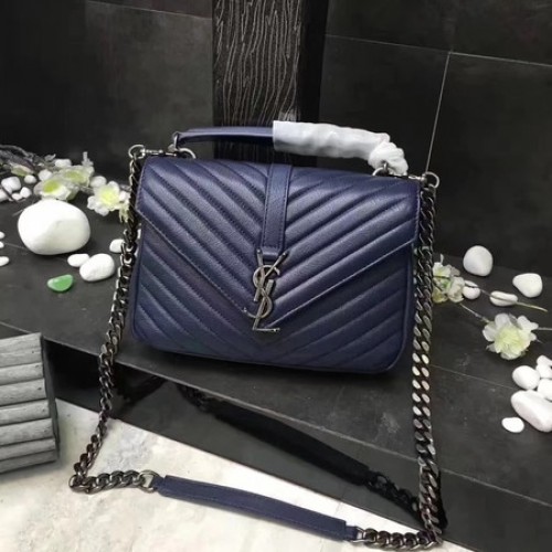 YSL Klasszikus Monogramme Kék Bőr Fülű Táska Y392737 Ezüst