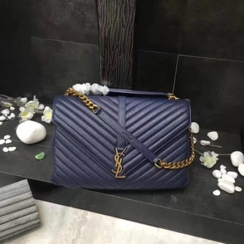 YSL Klasszikus Monogramme Kék Bőr Zsebtáska Y392738 Arany