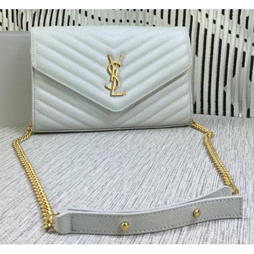 YSL klasszikus monogramos fedeles táska, Cannage minta, Y377828L, törtfehér