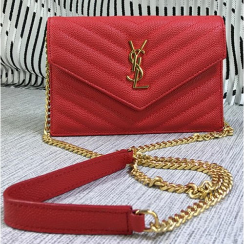 YSL klasszikus monogramos fedeles táska, Cannage minta, Y377828S, piros