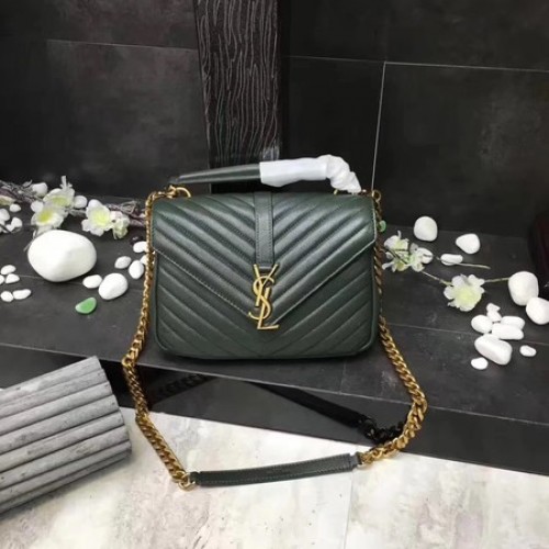 YSL Klasszikus Monogramme Zöld Bőr Zsebtáska Y392737 Arany