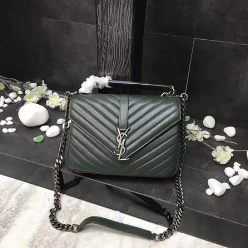YSL Klasszikus Monogramme Zöld Bőr Zsebtáska Y392737 Ezüst