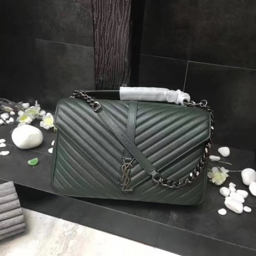 YSL Klasszikus Monogramme Zöld Bőr Zsebtáska Y392738 Ezüst
