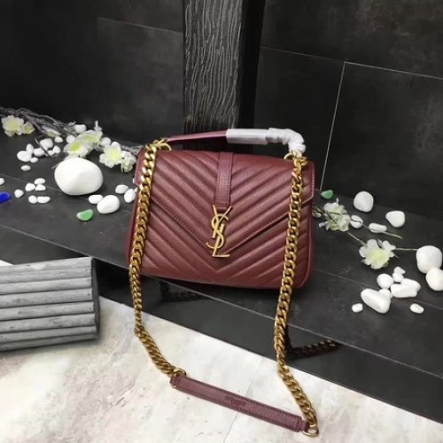 YSL Klasszikus Monogramme Piros Bőr Fülű Táska Y392737 Arany