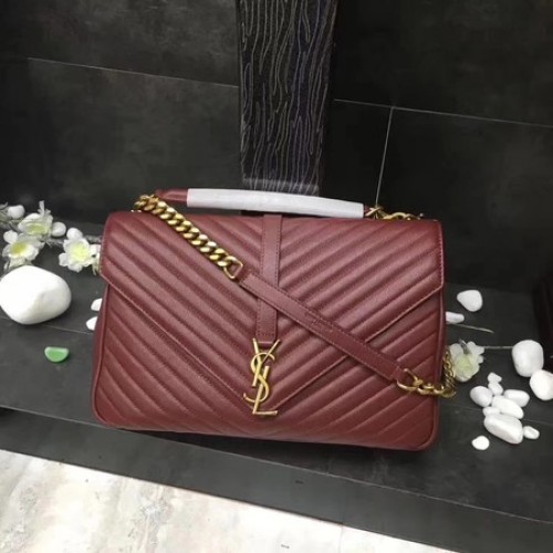 YSL Klasszikus Monogramme Piros Bőr Fülű Táska Y392738 Arany