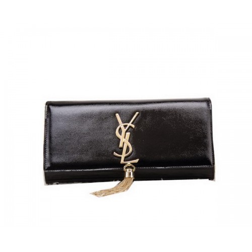 YSL Klasszikus Monogramme Rojtos Lakbőr Kuplungtáska Y8908 Fekete