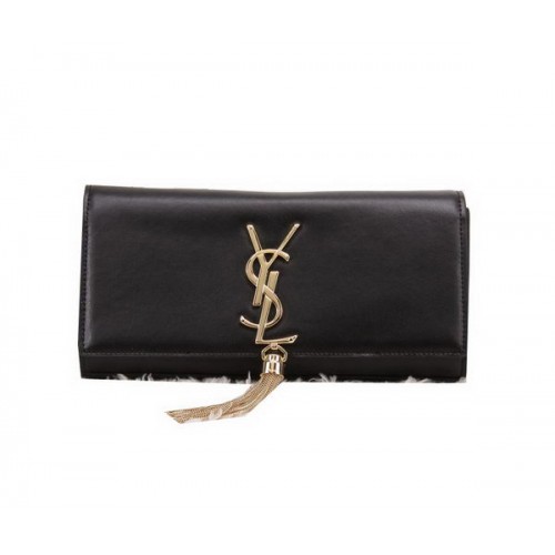 YSL Klasszikus Monogramme Rojtos Sima Bőr Kuplungtáska Y8908 Fekete