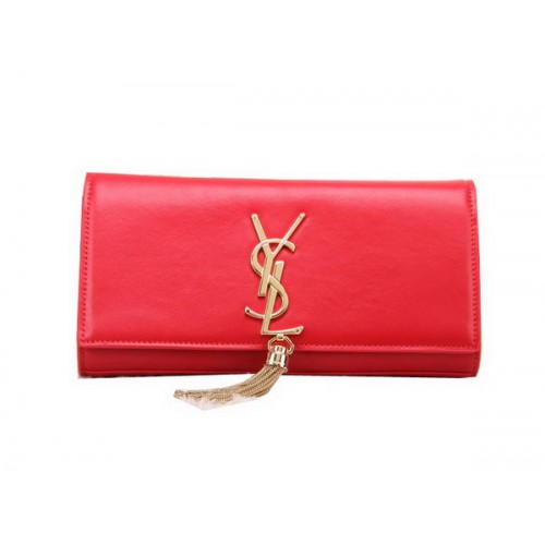 YSL Klasszikus Monogramme Rojtos Sima Bőr Kuplungtáska Y8908 Piros