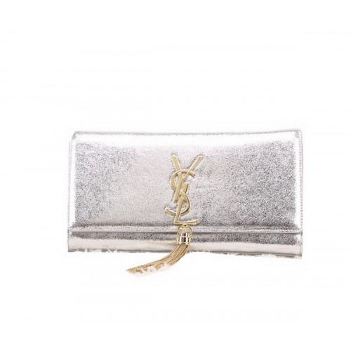 YSL Klasszikus Monogramme Rojtos Sima Bőr Kuplungtáska Y8908 Ezüst