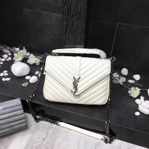 YSL Klasszikus Monogramme Fehér Bőr Fülű Táska Y392737 Ezüst