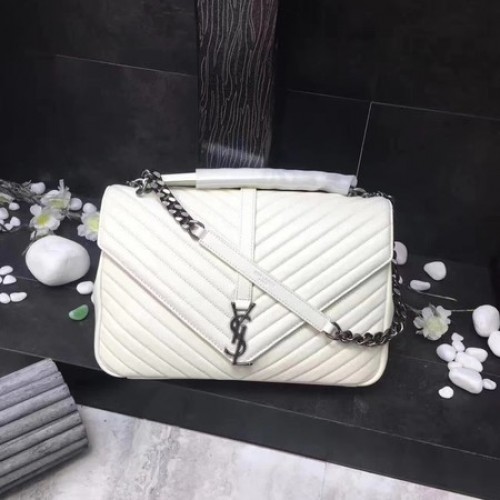 YSL Klasszikus Monogramme Fehér Bőr Fülű Táska Y392738 Ezüst