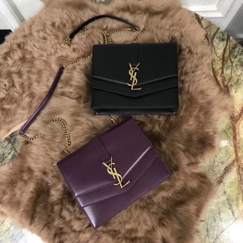 YSL közepes méretű Sulpice láncos táska bordó bőrből Y6253