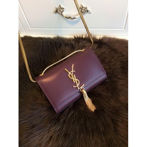 YSL Monogramme Crossbody válltáska sima bőrből Y311218 bordó