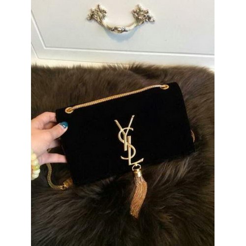 YSL Monogramme keresztpántos válltáska velúr bőrből 311218 fekete