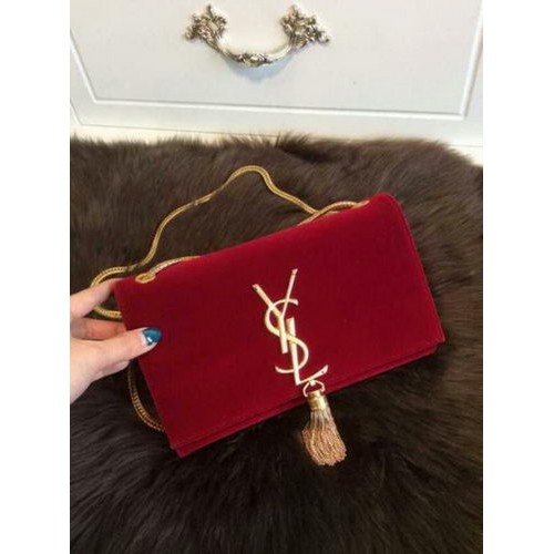 YSL Monogramme keresztpántos válltáska velúr bőrből 311218 piros