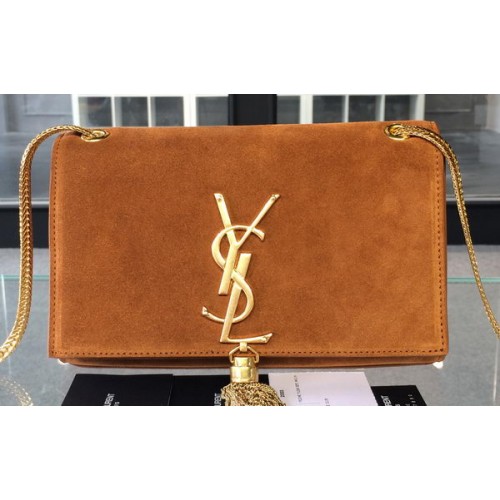 YSL Monogramme keresztpántos válltáska velúr bőrből 311218 búzaszín