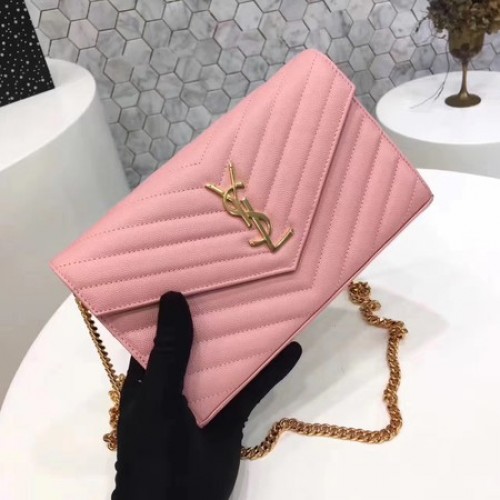 YSL WOC klasszikus monogrammos fedeles táska Cannage minta Y1003 rózsaszín