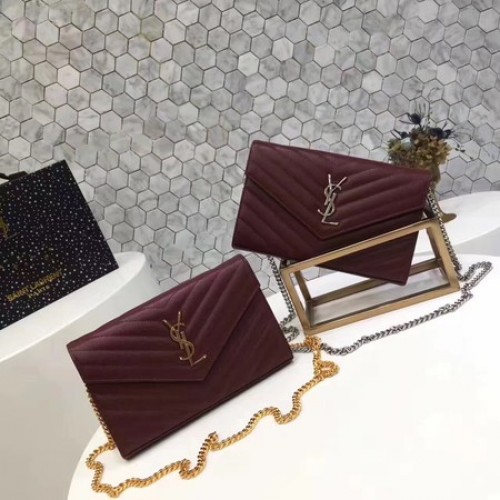 YSL WOC klasszikus monogrammos fedeles táska Cannage minta Y1003 bordó