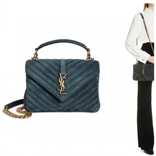 Yves Saint Laurent COLLEGE MEDIUM steppelt velúr 600279 kék