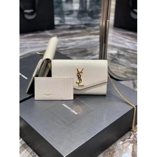 Yves Saint Laurent borjúbőr crossbody táska Y707788 fehér
