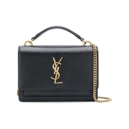 Yves Saint Laurent borjúbőr válltáska Y533036 fekete és aranyszínű fém