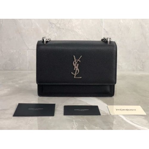 Yves Saint Laurent borjúbőr válltáska Y542206B fekete és ezüst színű fémből készült
