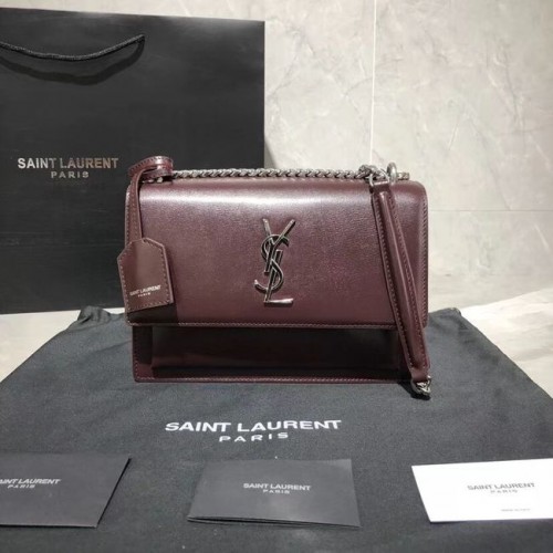 Yves Saint Laurent borjúbőr válltáska Y542206B bordó és ezüst árnyalatú fém