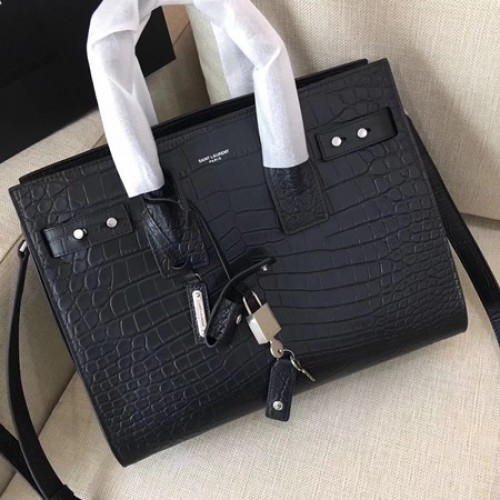 Yves Saint Laurent Classic Sac De Jour táska Croco Leather Y398709 Fekete