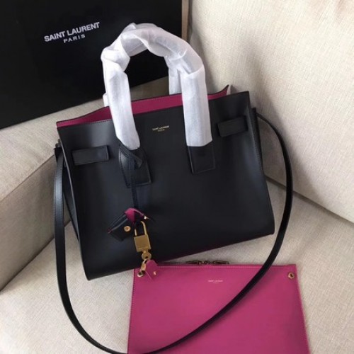 Yves Saint Laurent Klasszikus Sac De Jour Táska Sima Bőr Y398709 Fekete&Rózsaszín