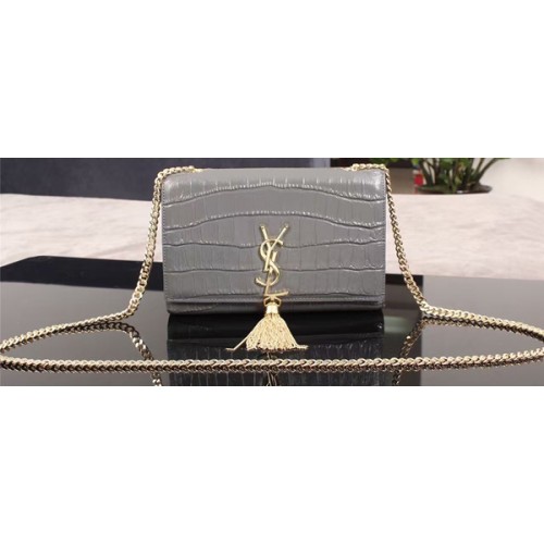 Yves Saint Laurent Croco Bőr Crossbody Válltáska 1311224 Szürke