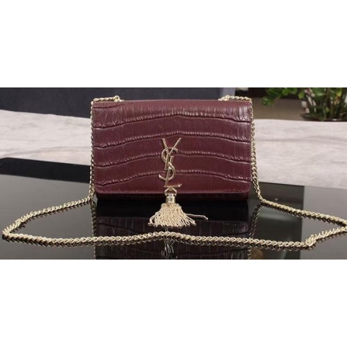 Yves Saint Laurent Croco Bőr Crossbody Válltáska 1311224 Lila